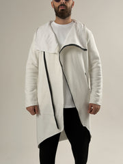 White Contrast Fermuarlı Uzun Sweatshirt