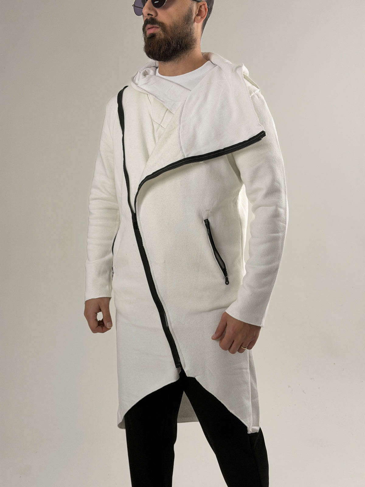 White Contrast Fermuarlı Uzun Sweatshirt Ürün ikincil görseli