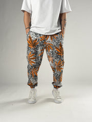 Orange Floral Pattern Pantolon