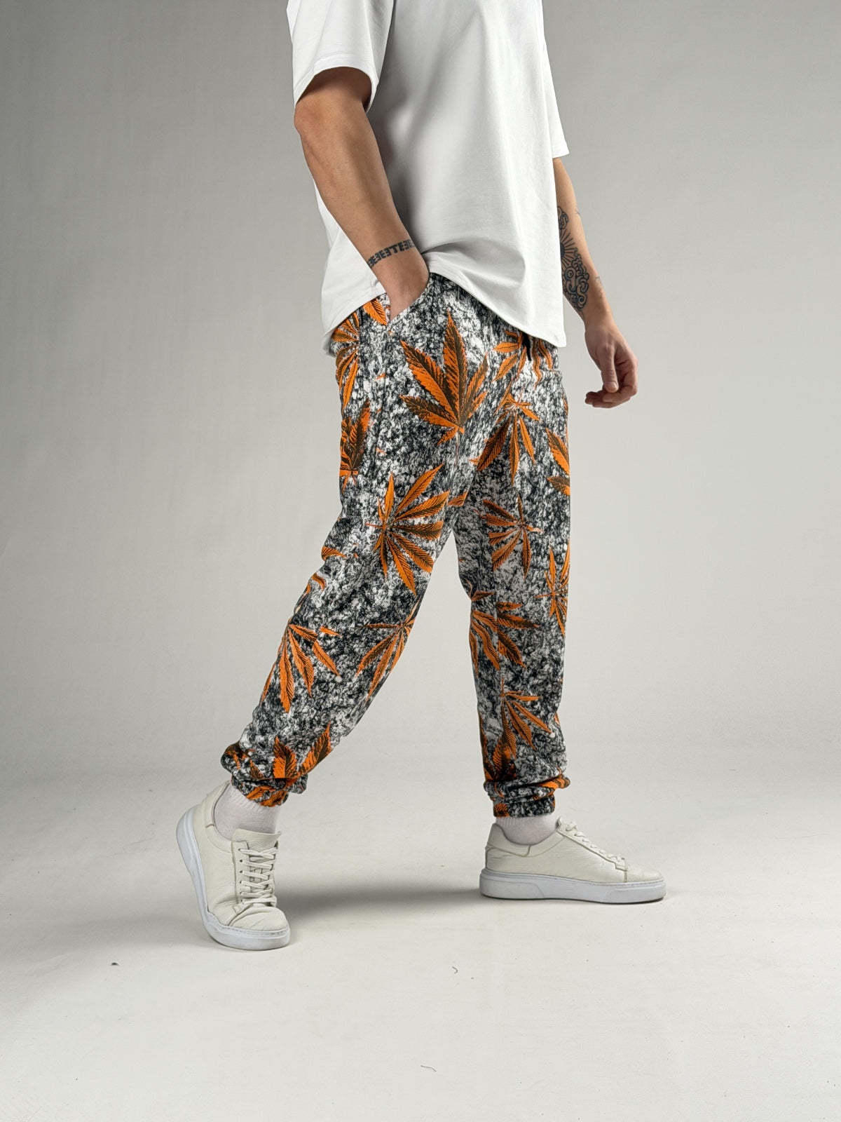 Orange Floral Pattern Pantolon