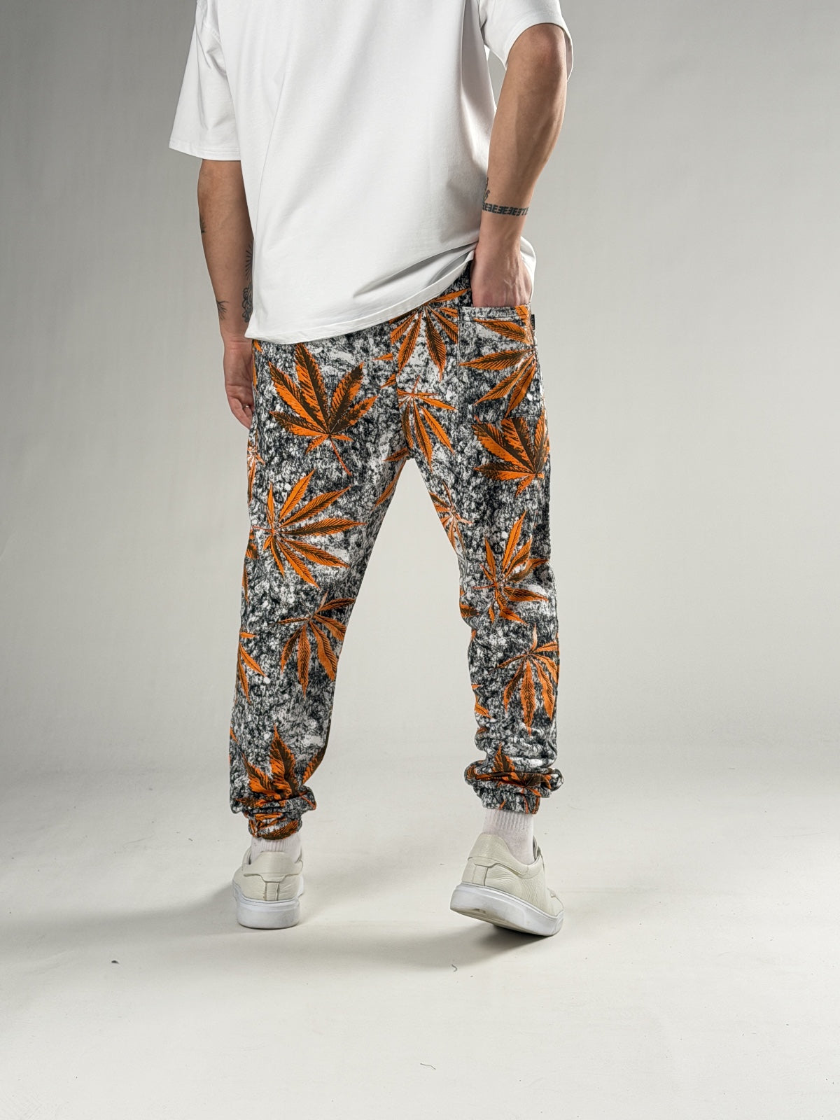 Orange Floral Pattern Pantolon