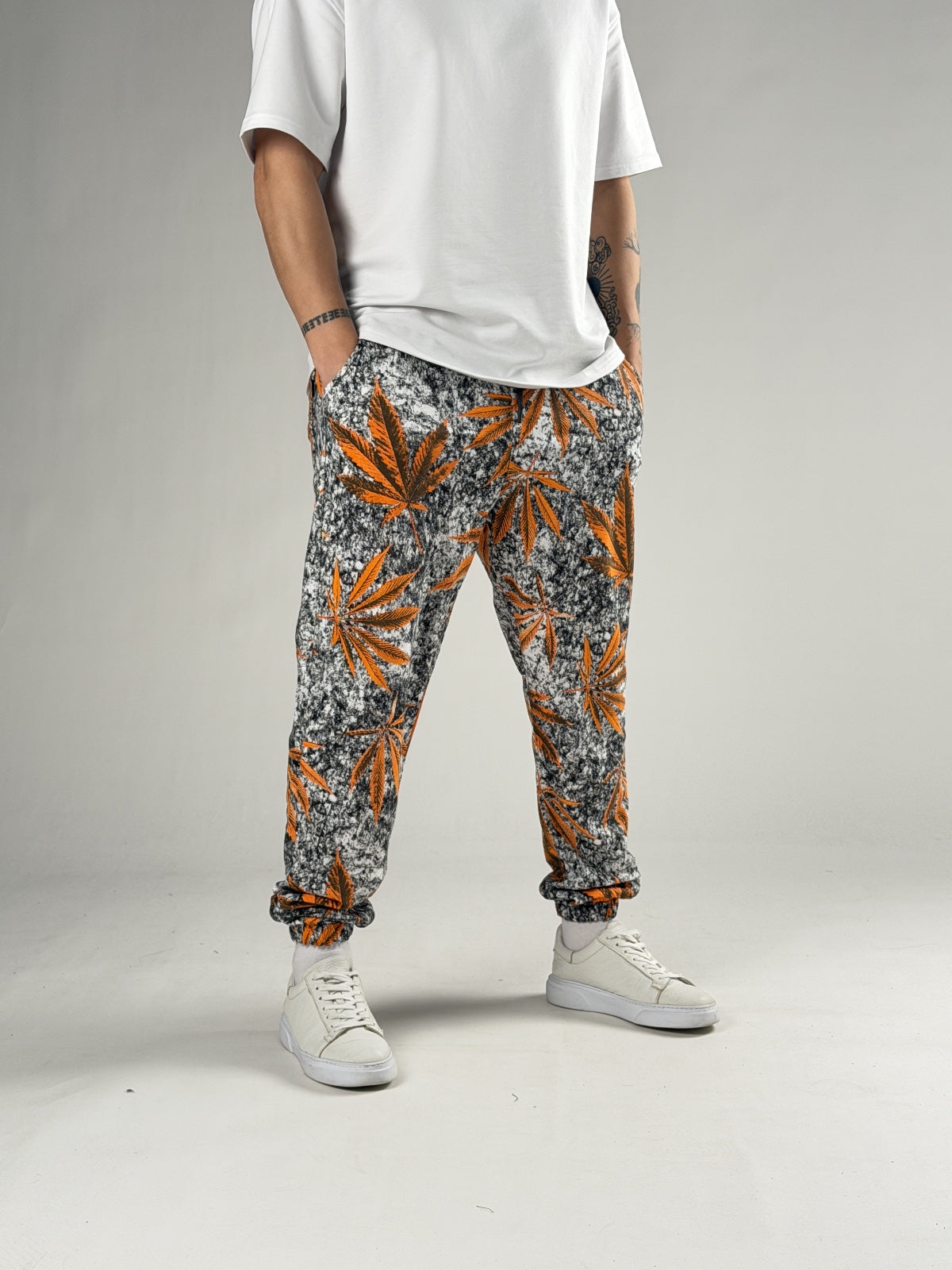 Orange Floral Pattern Pantolon