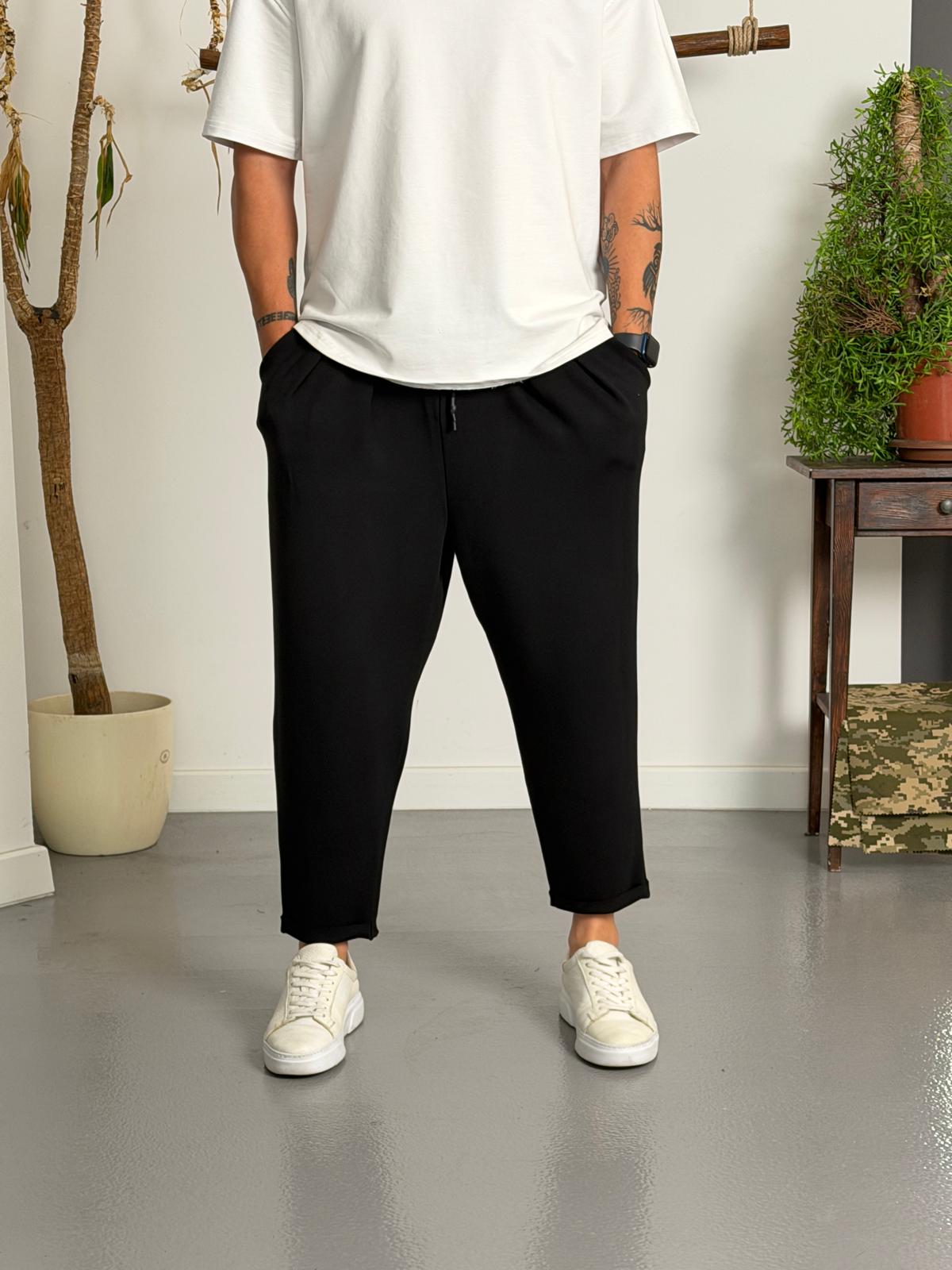 Zen Comfort Siyah Pileli Boyfriend Pantolon Ürün ana görseli