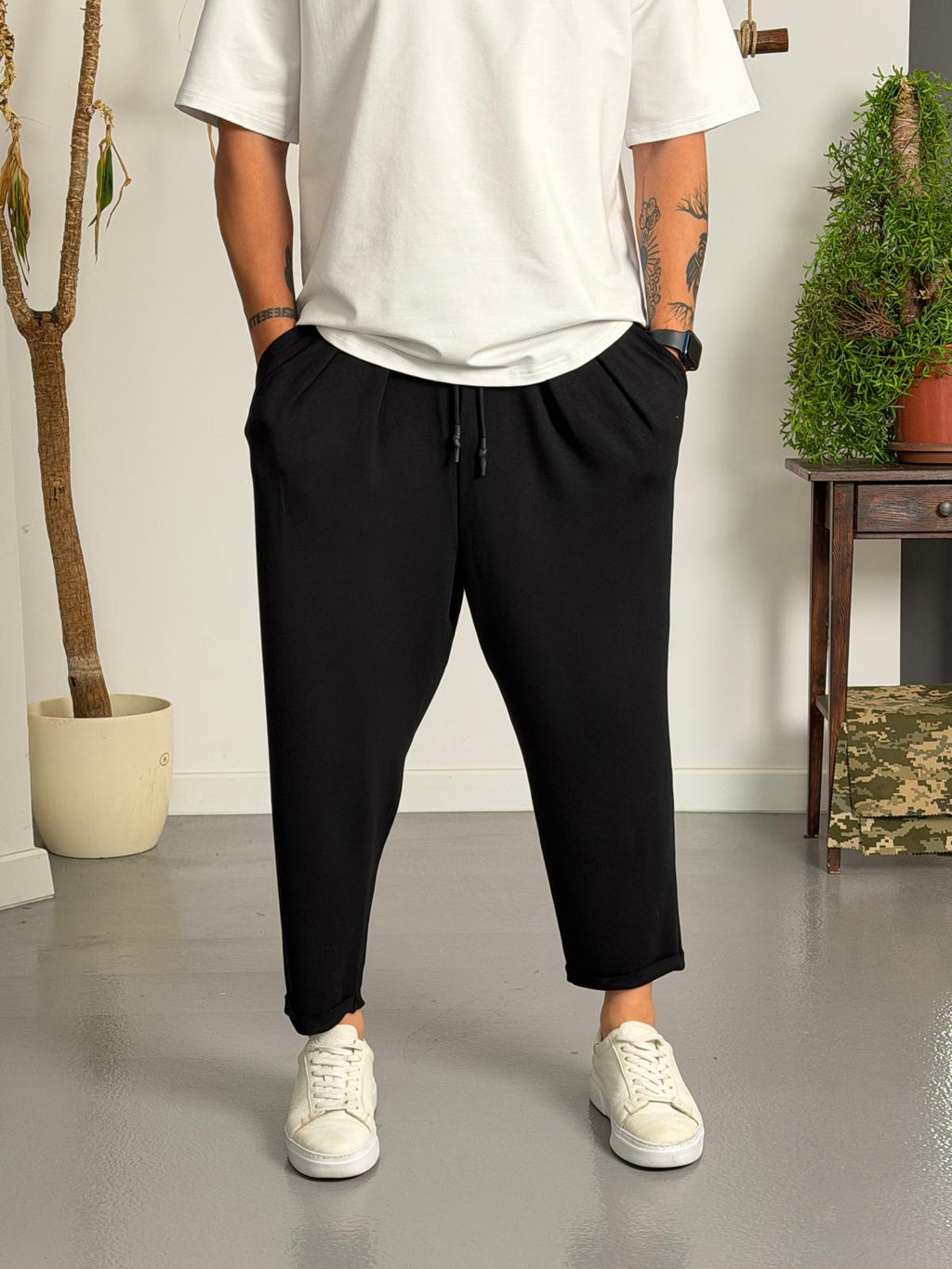 Zen Comfort Siyah Pileli Boyfriend Pantolon