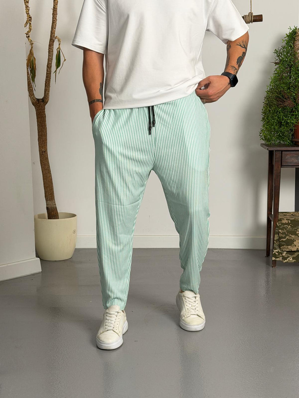 Mint Stripe Pantolon