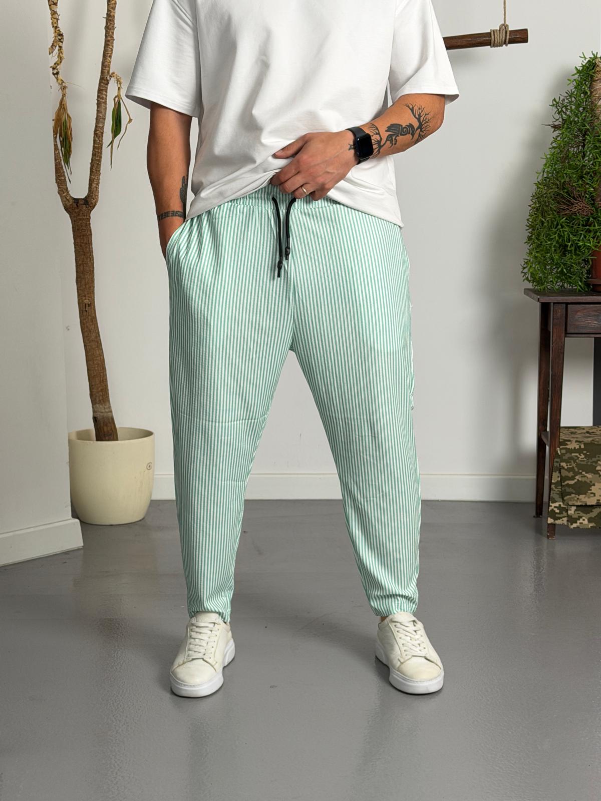 Mint Stripe Pantolon Ürün ana görseli
