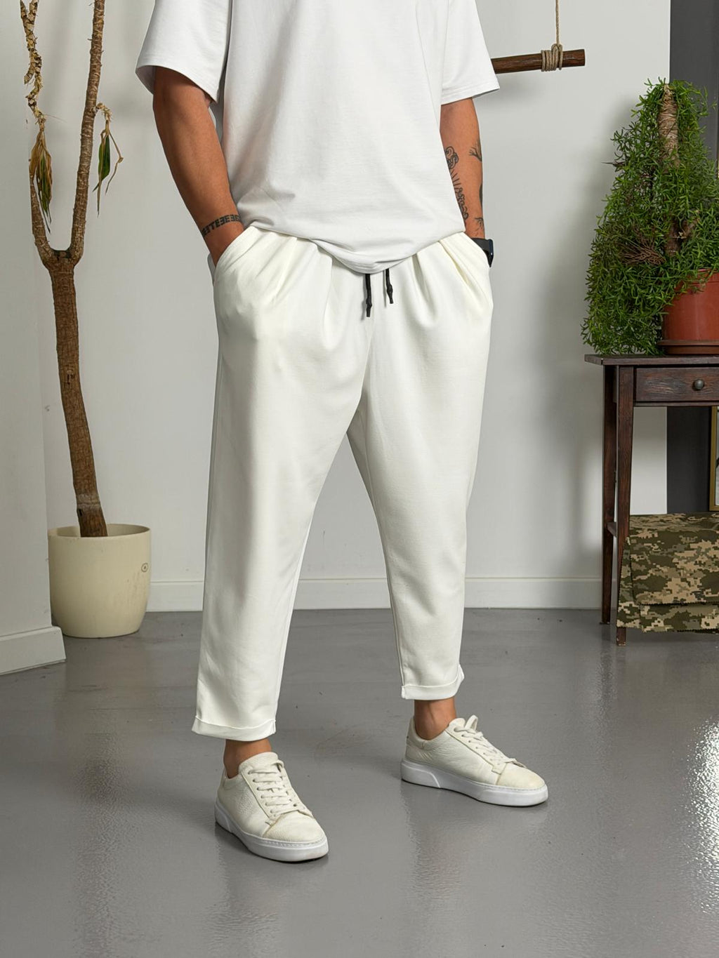 Zen Comfort Beyaz Pileli Boyfriend Pantolon