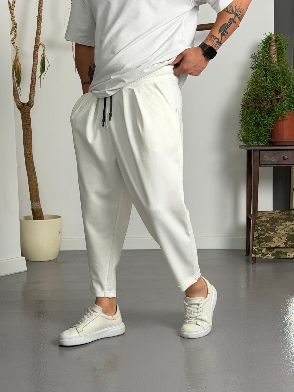 Zen Comfort Beyaz Pileli Boyfriend Pantolon
