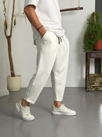 Zen Comfort Beyaz Pileli Boyfriend Pantolon