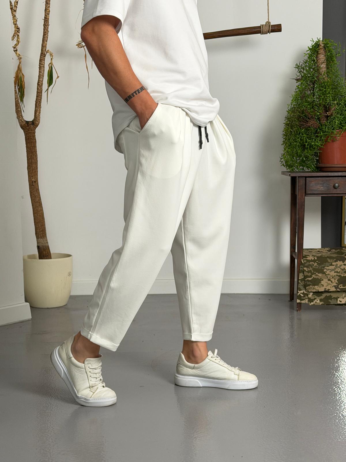 Zen Comfort Beyaz Pileli Boyfriend Pantolon
