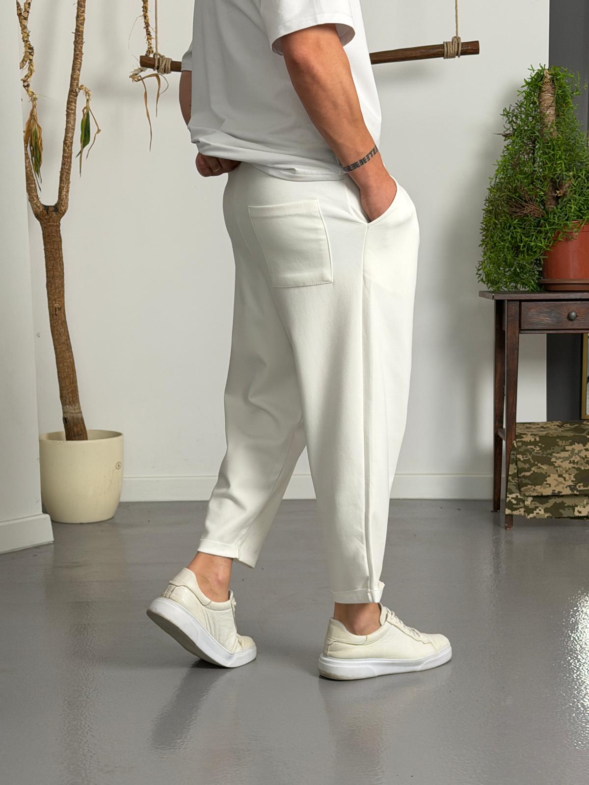 Zen Comfort Beyaz Pileli Boyfriend Pantolon