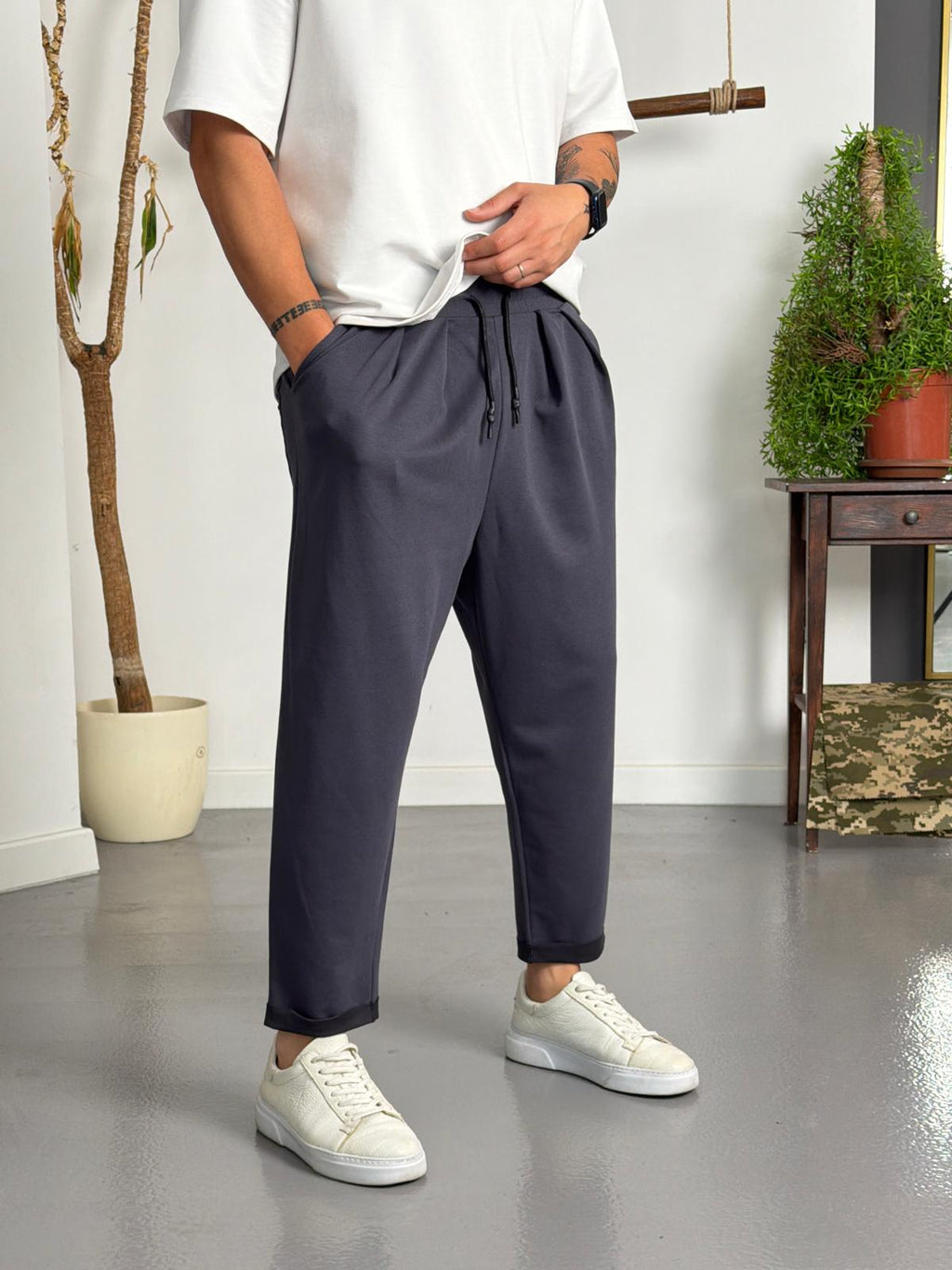 Zen Comfort Füme Pileli Boyfriend Pantolon