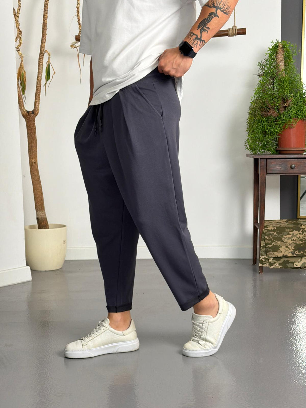 Zen Comfort Füme Pileli Boyfriend Pantolon