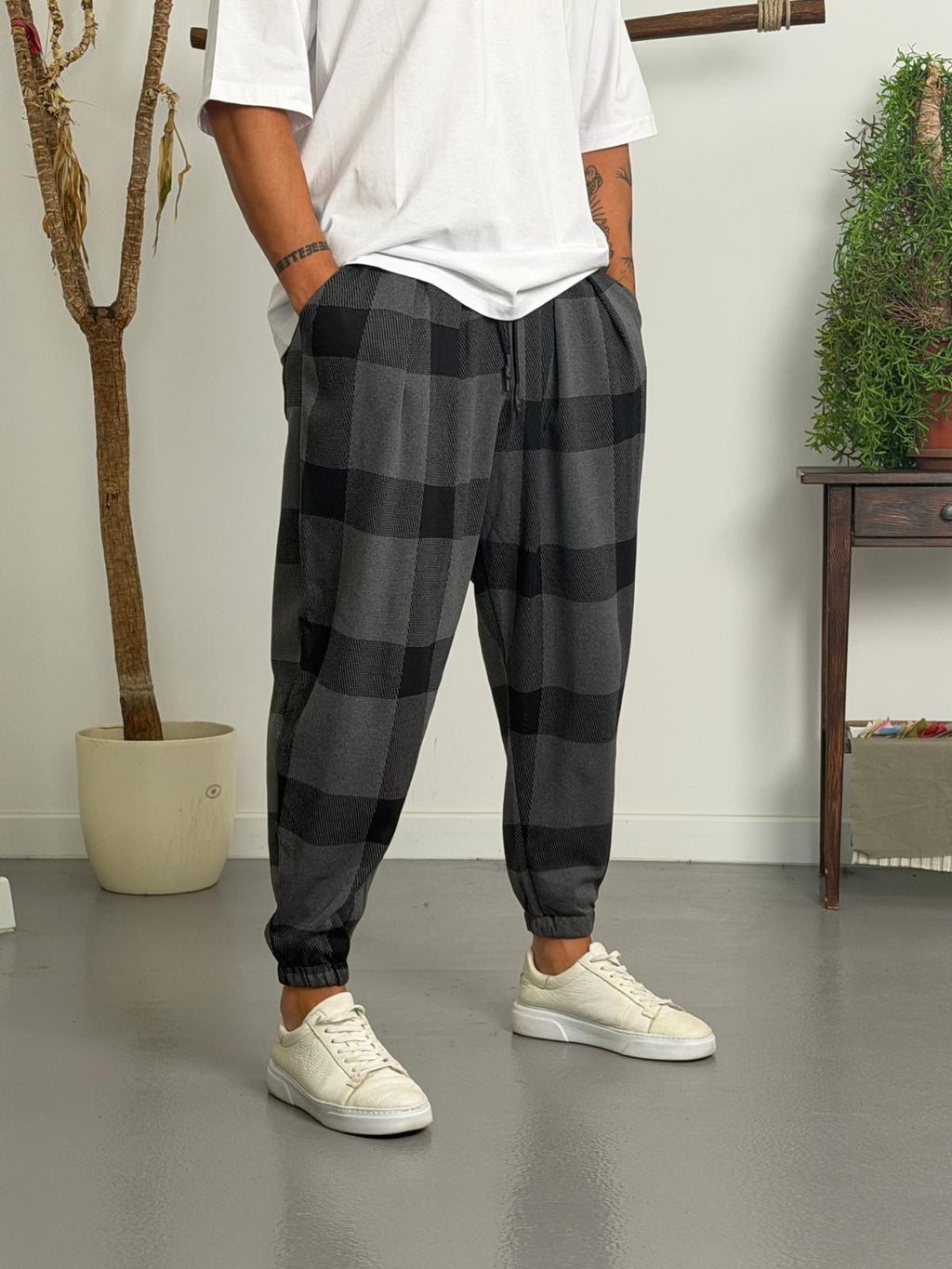 Gri Ekose Jogger Pantolon