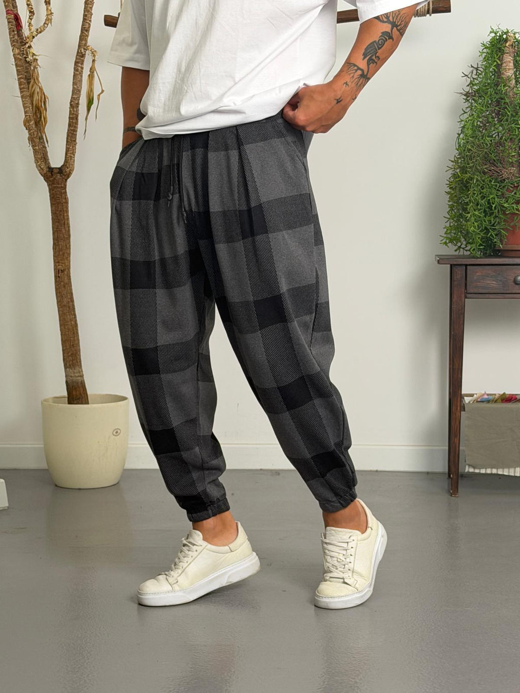 Gri Ekose Jogger Pantolon