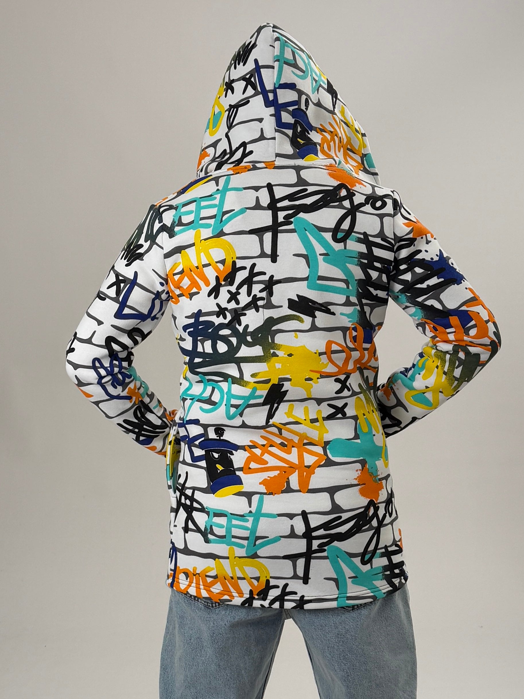 Graffiti Kapüşonlu Uzun Hırka