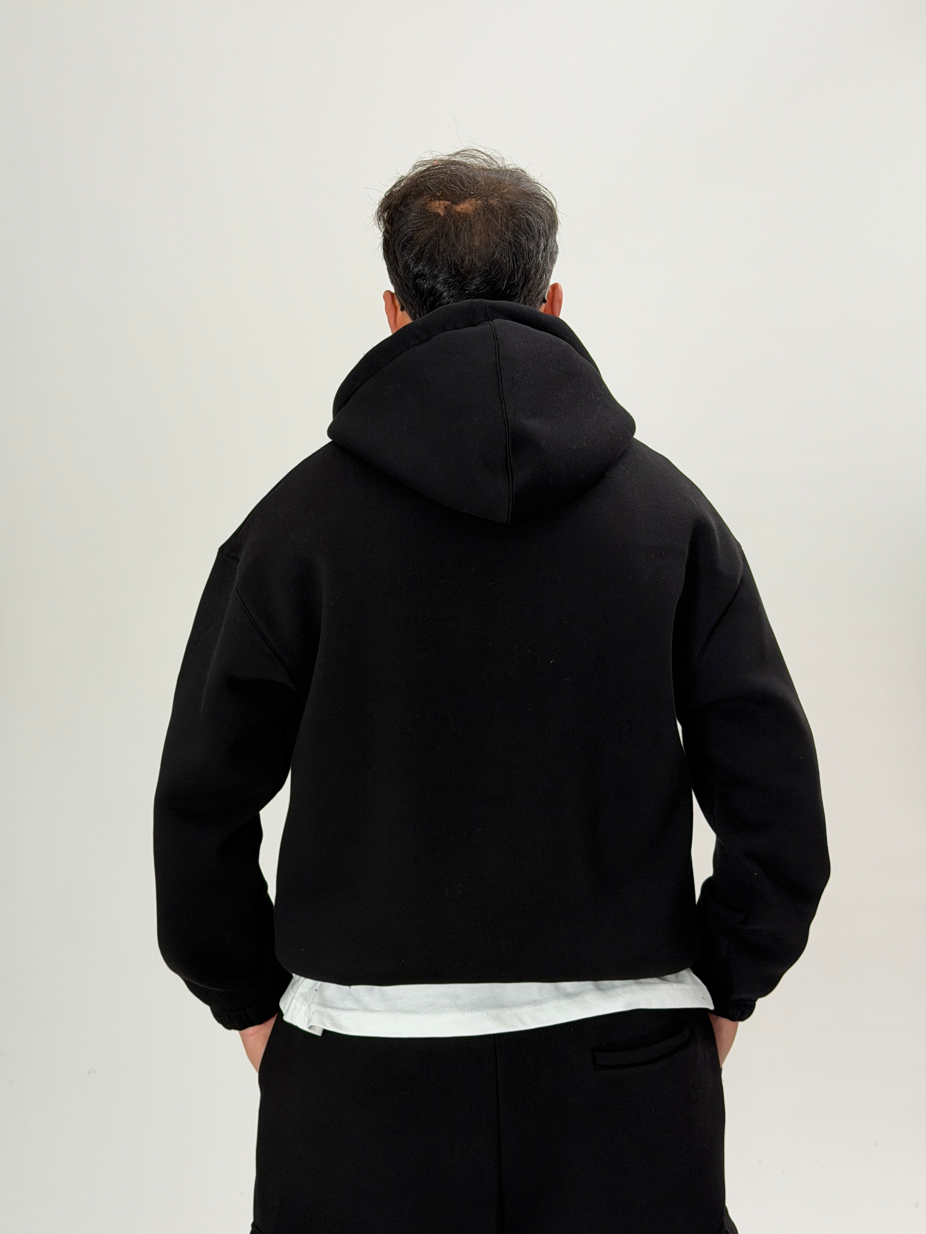 Siyah Fermuarlı Hoodie