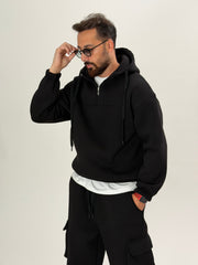 Siyah Fermuarlı Hoodie