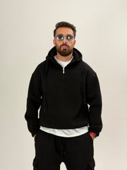 Siyah Fermuarlı Hoodie
