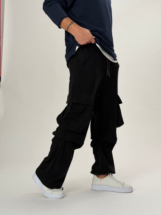 Siyah Büzgülü Cepli Jogger Pantolon