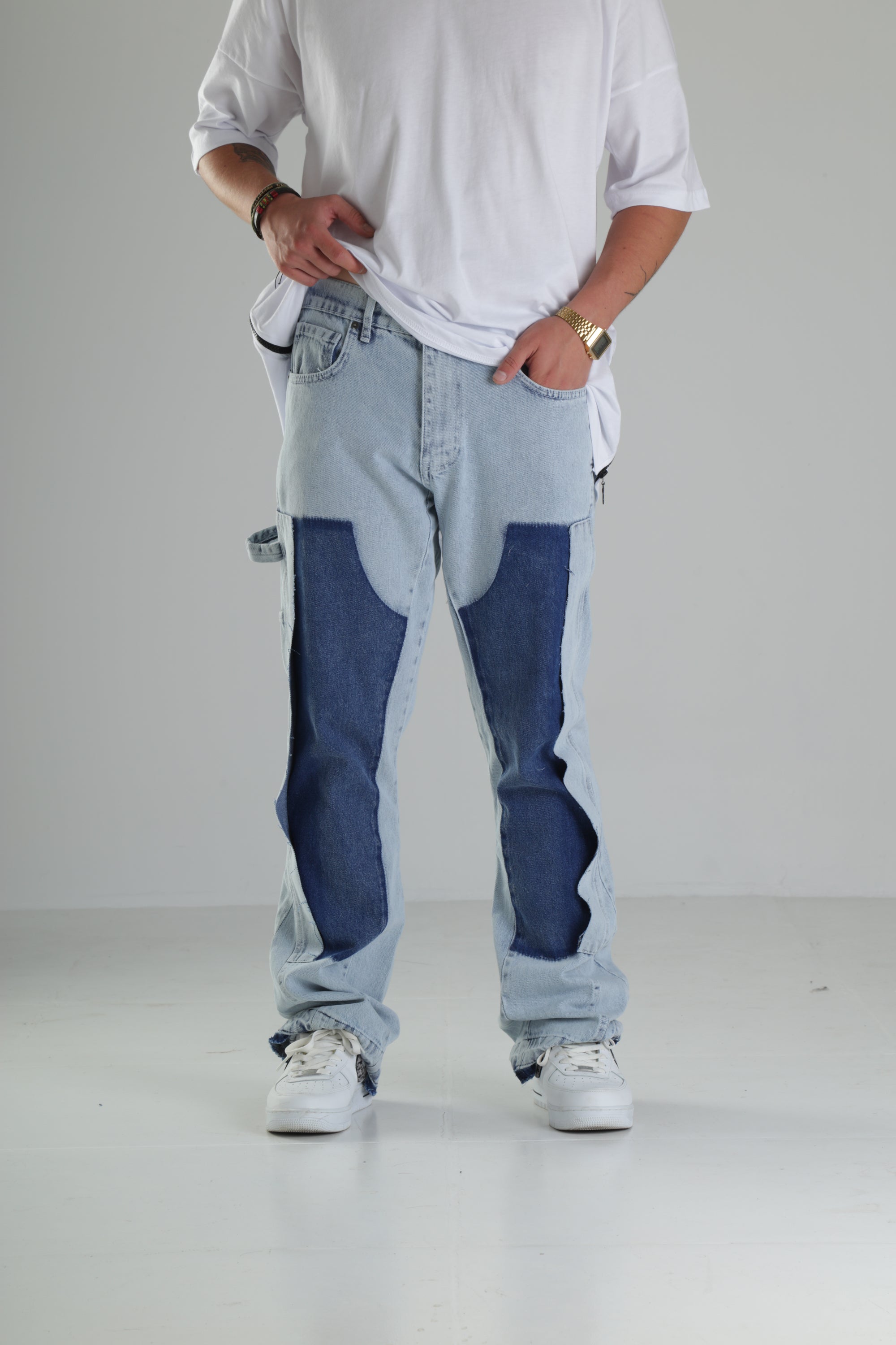 Premium Kalite İki Renk Patchwork Baggy Pantolon Ürün ana görseli
