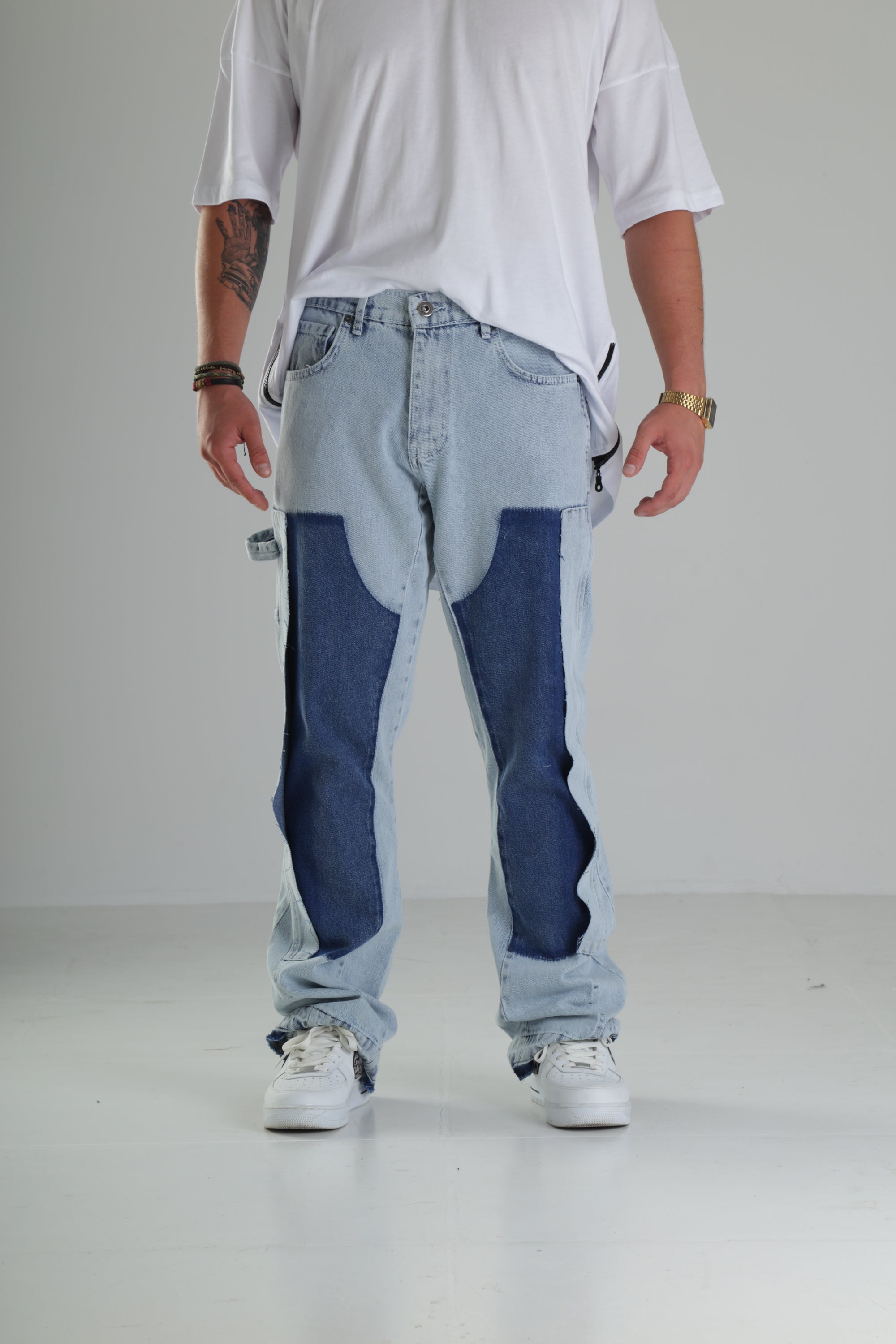 Premium Kalite İki Renk Patchwork Baggy Pantolon Ürün ikincil görseli