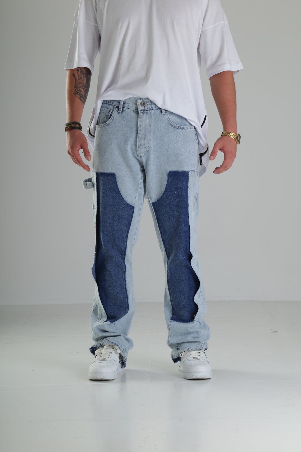 Premium Kalite İki Renk Patchwork Baggy Pantolon