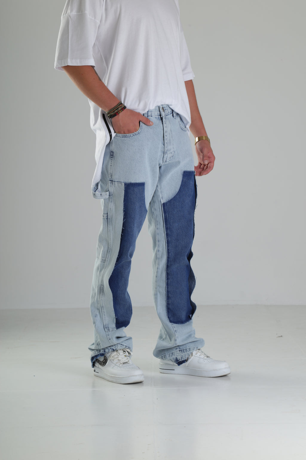Premium Kalite İki Renk Patchwork Baggy Pantolon