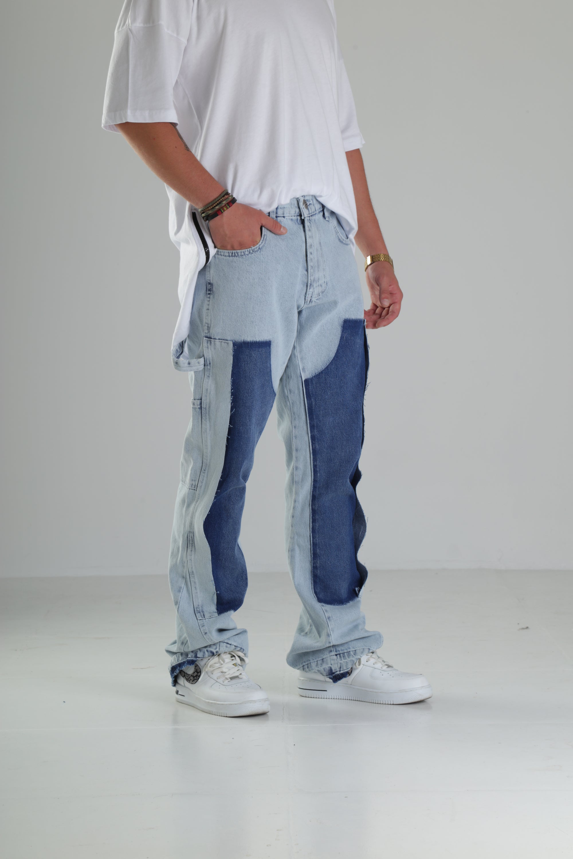 Premium Kalite İki Renk Patchwork Baggy Pantolon