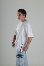 Yan Fermuar Detaylı Oversize T-Shirt - Beyaz