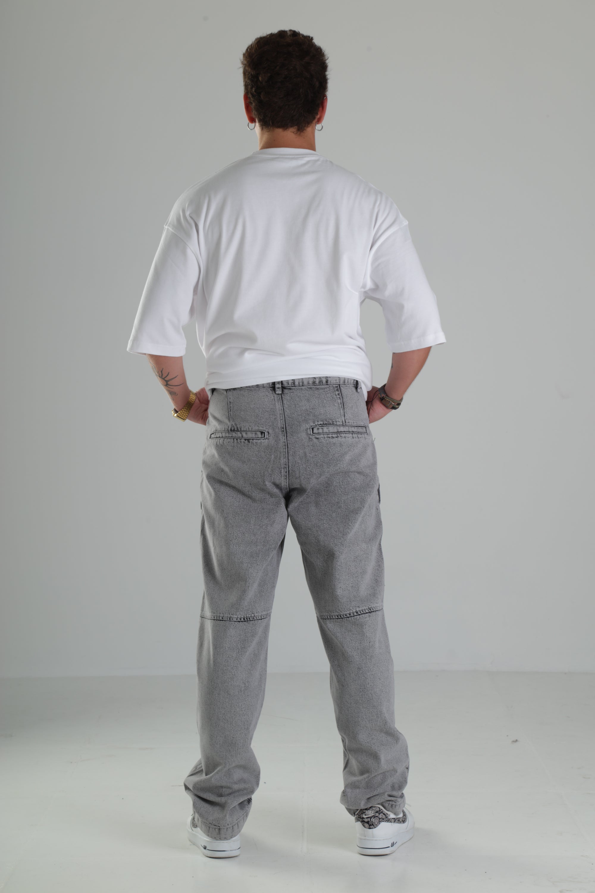 Açık Gri Düz Paça Kargo Pantolon