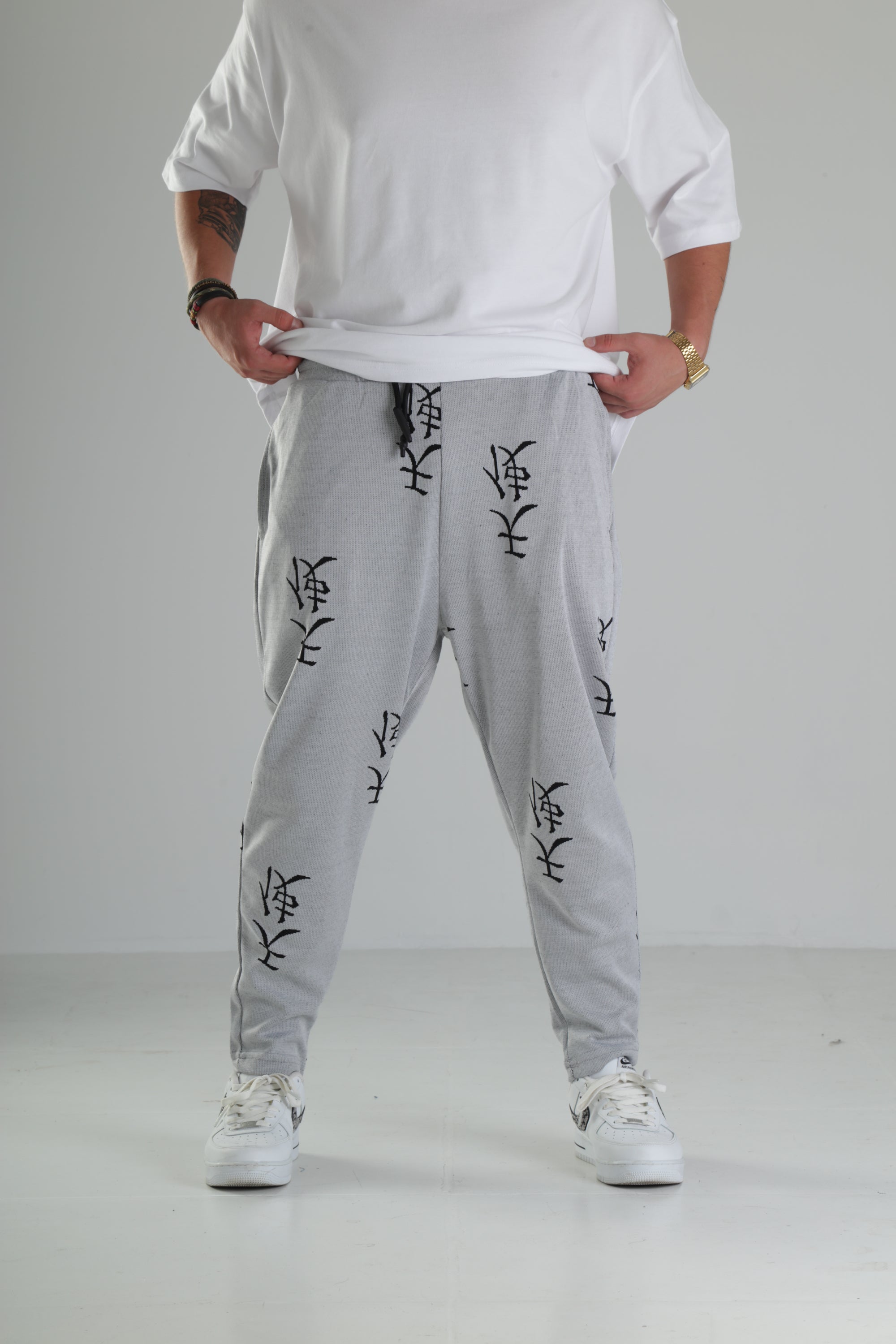 Gri Siyah Desenli Rahat Kesim Pantolon - Premium