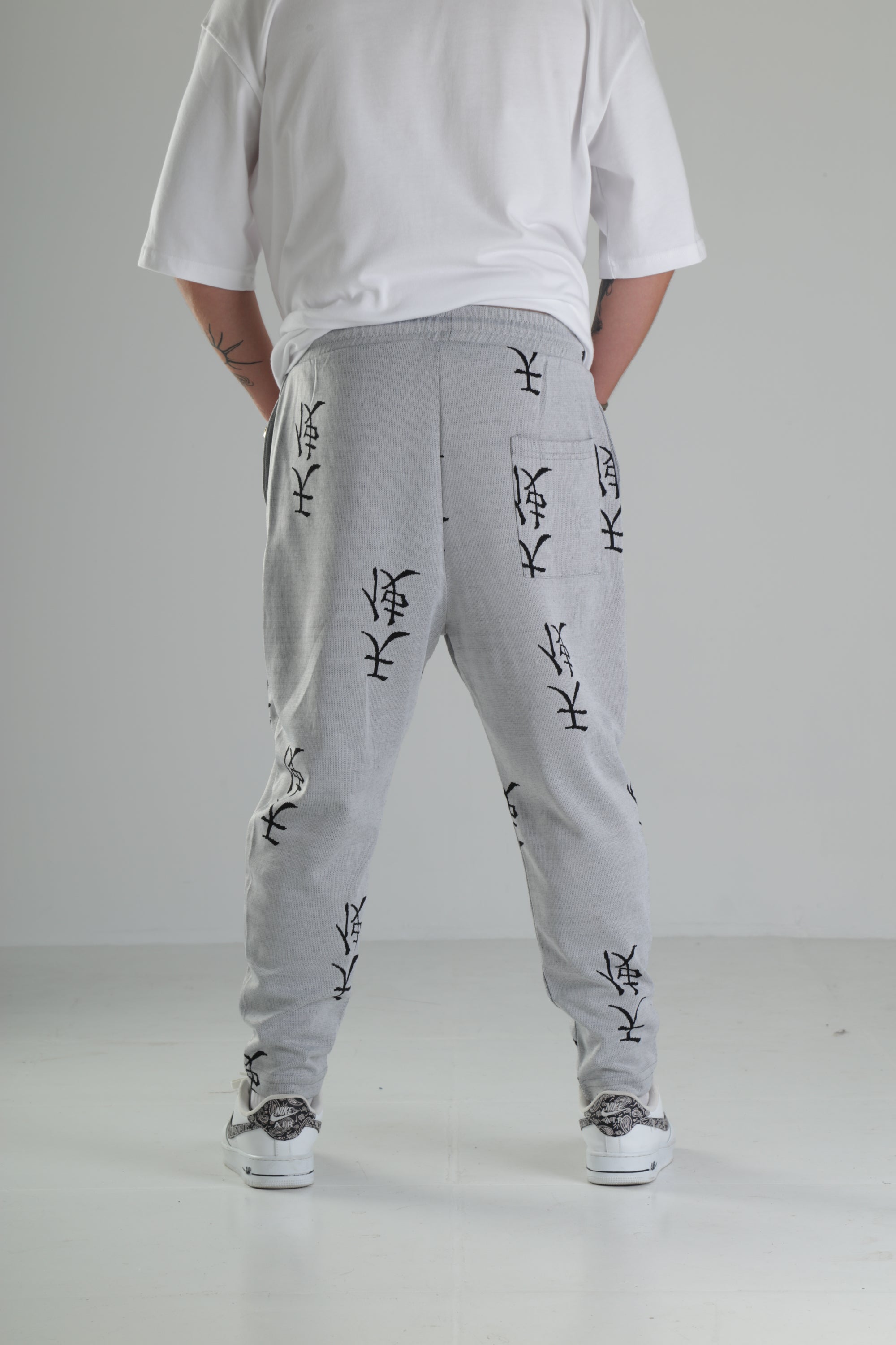 Gri Siyah Desenli Rahat Kesim Pantolon - Premium