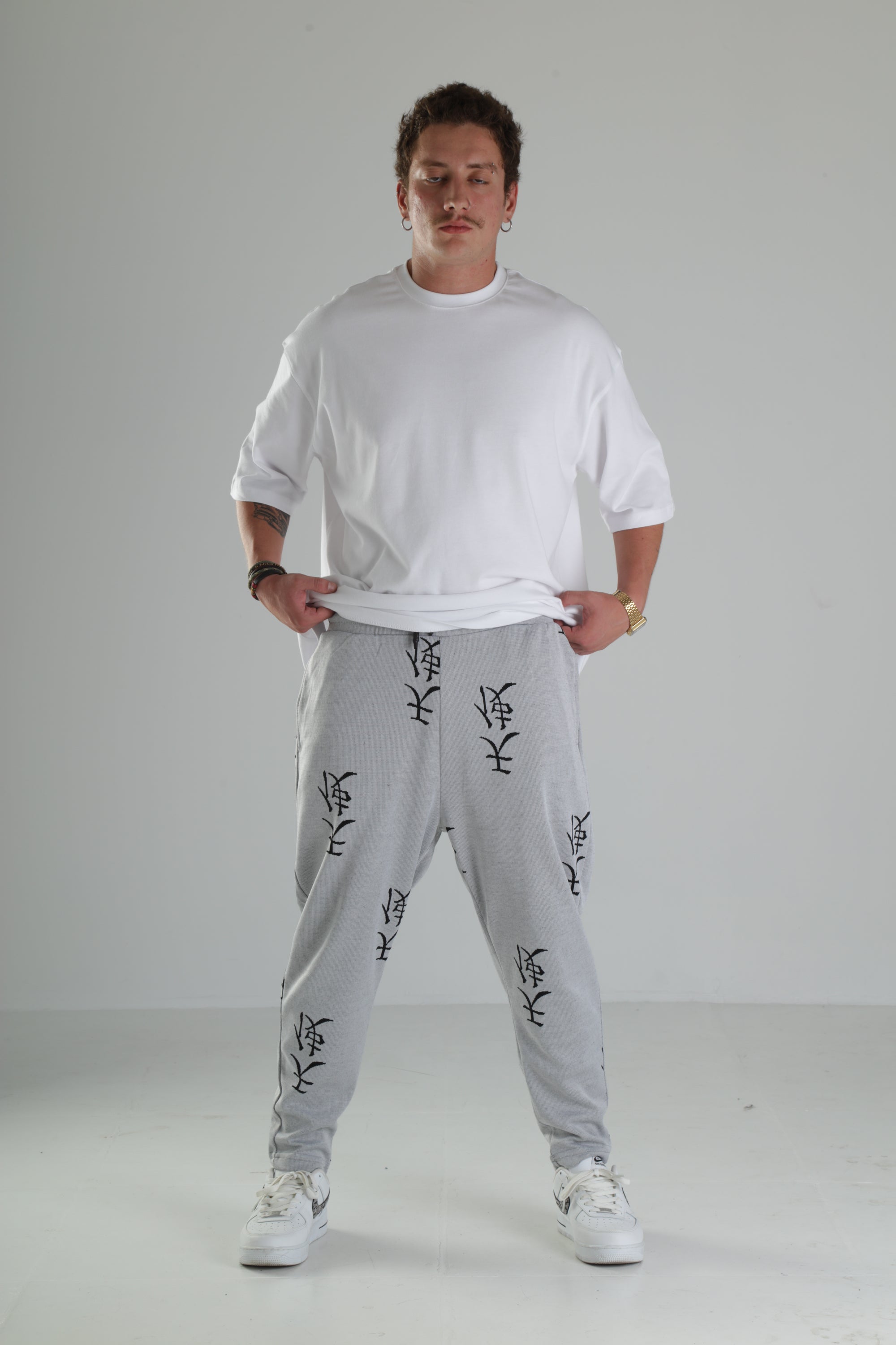 Gri Siyah Desenli Rahat Kesim Pantolon - Premium