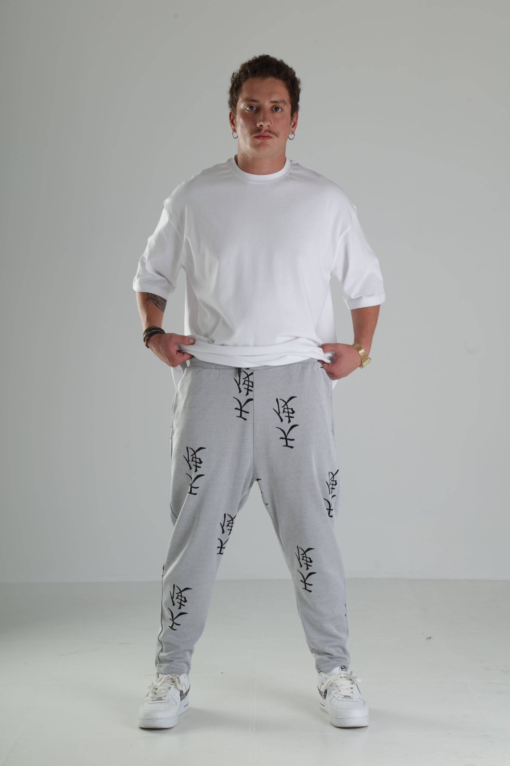 Gri Siyah Desenli Rahat Kesim Pantolon - Premium
