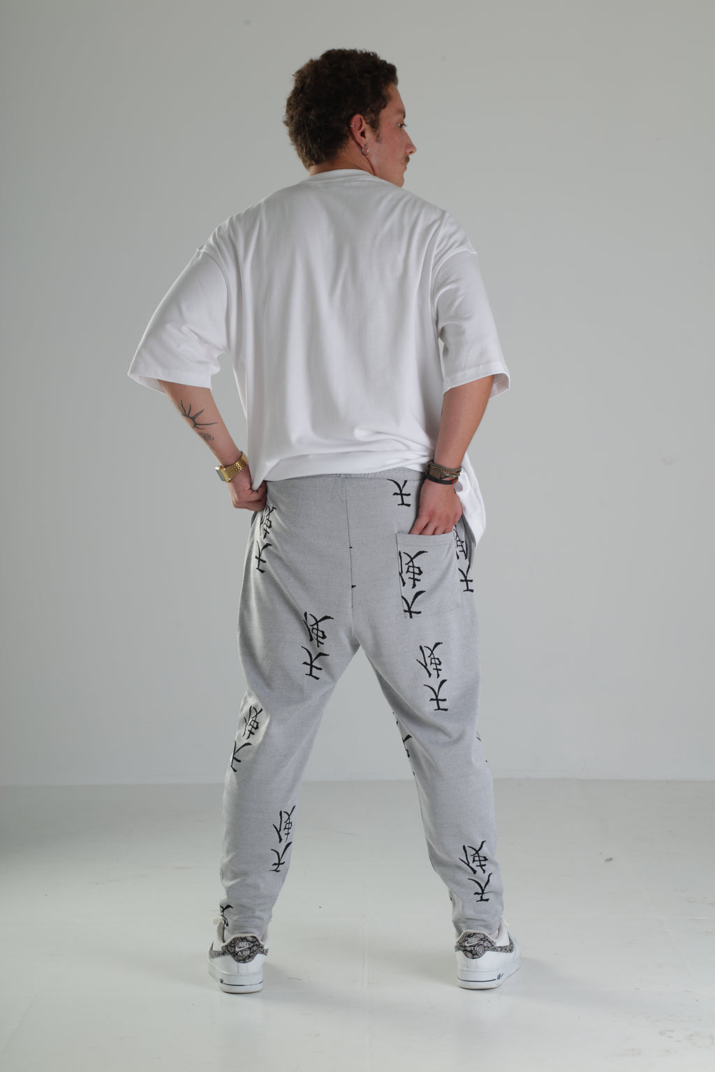 Gri Siyah Desenli Rahat Kesim Pantolon - Premium