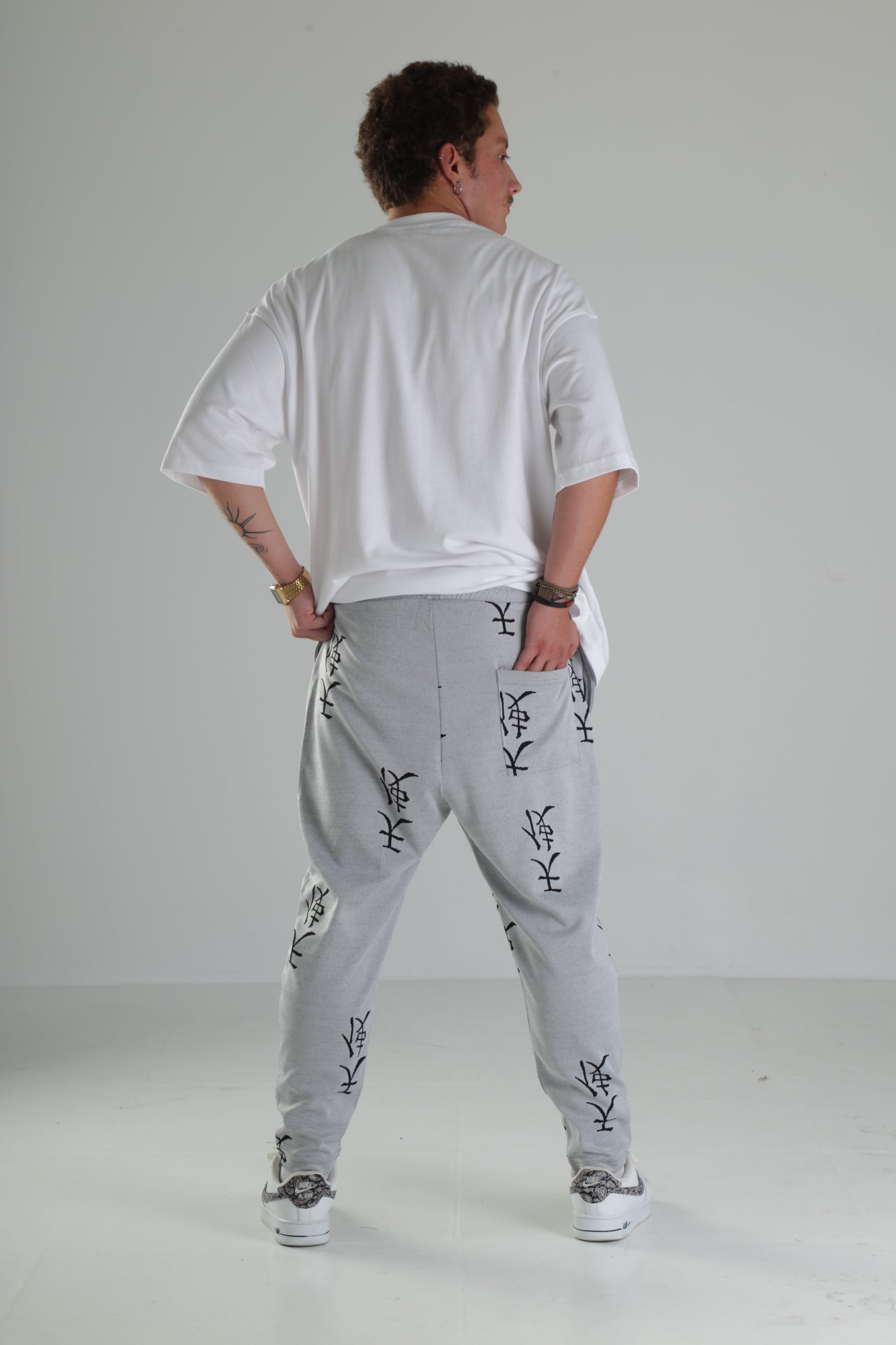 Gri Siyah Desenli Rahat Kesim Pantolon - Premium