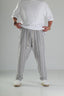 Gri Çizgili Keten Müslin Baggy Pantolon - Premium