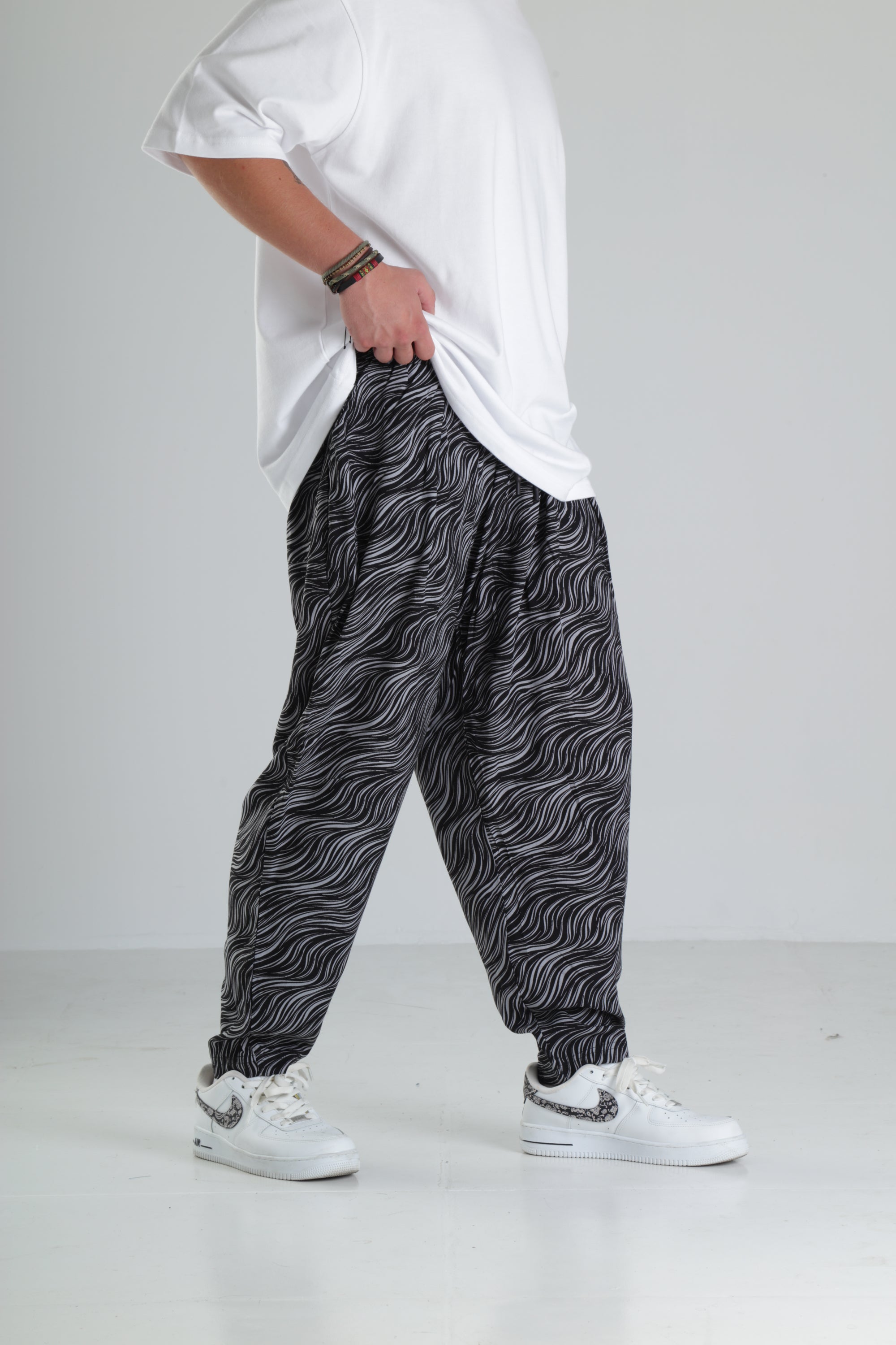 Wave Desen Baggy Pantolon – Siyah