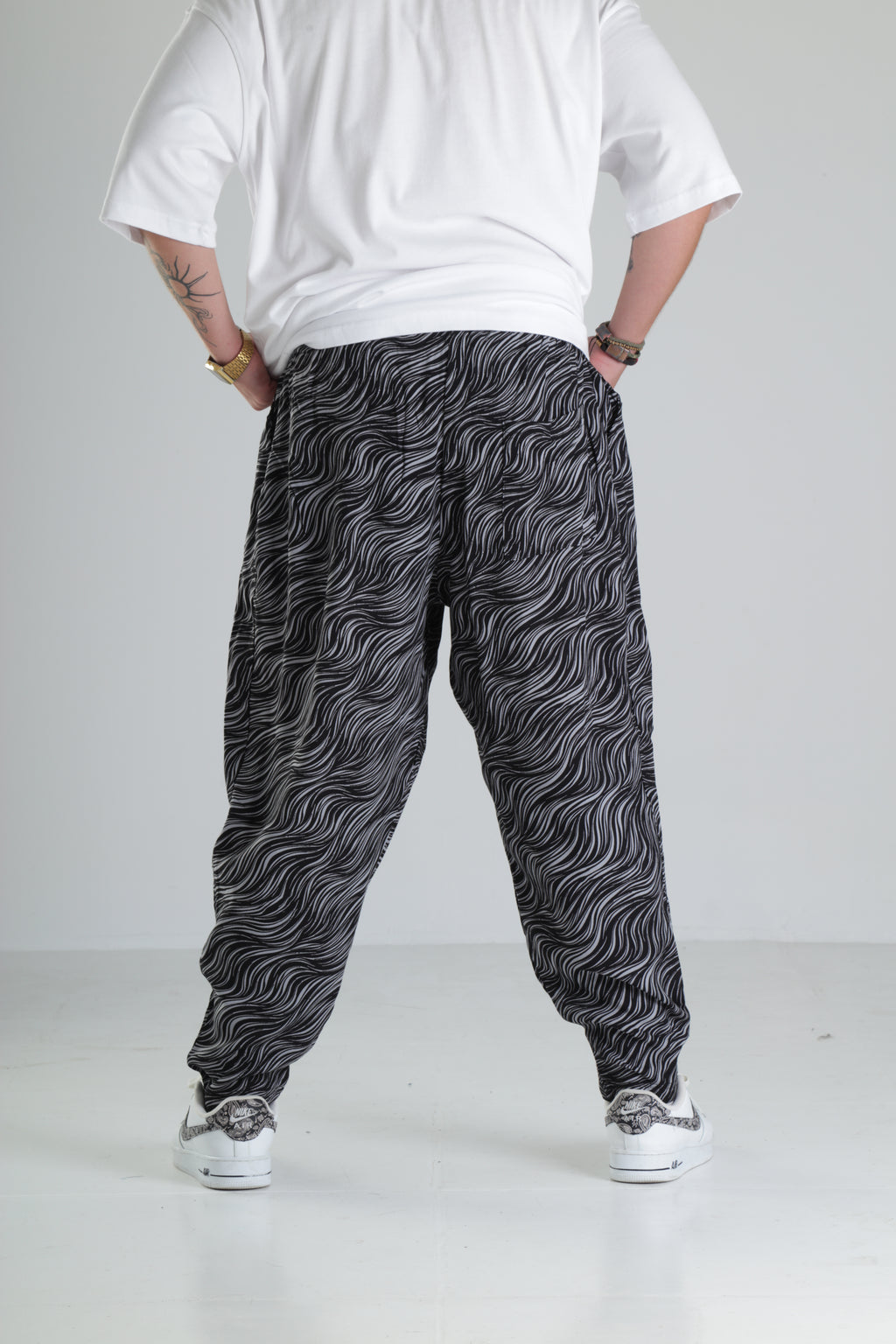 Wave Desen Baggy Pantolon – Siyah