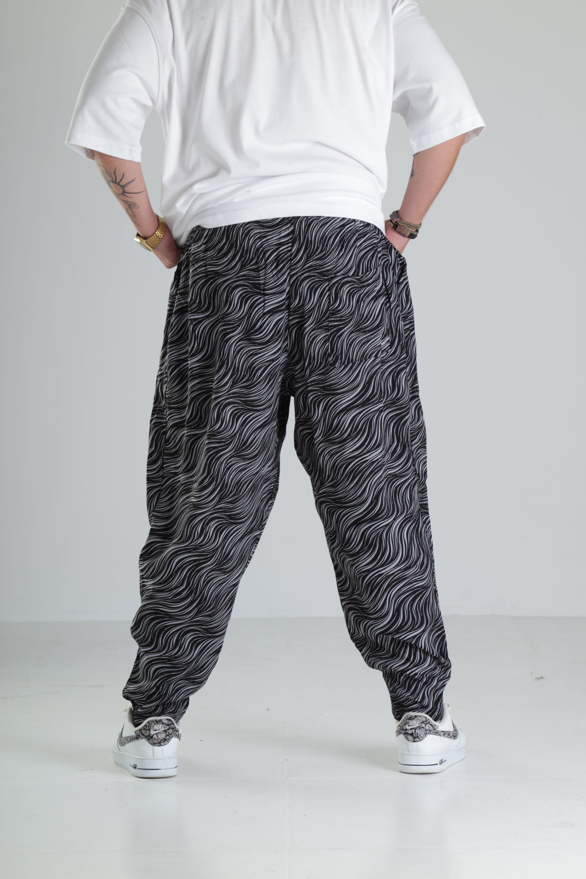 Wave Desen Baggy Pantolon – Siyah