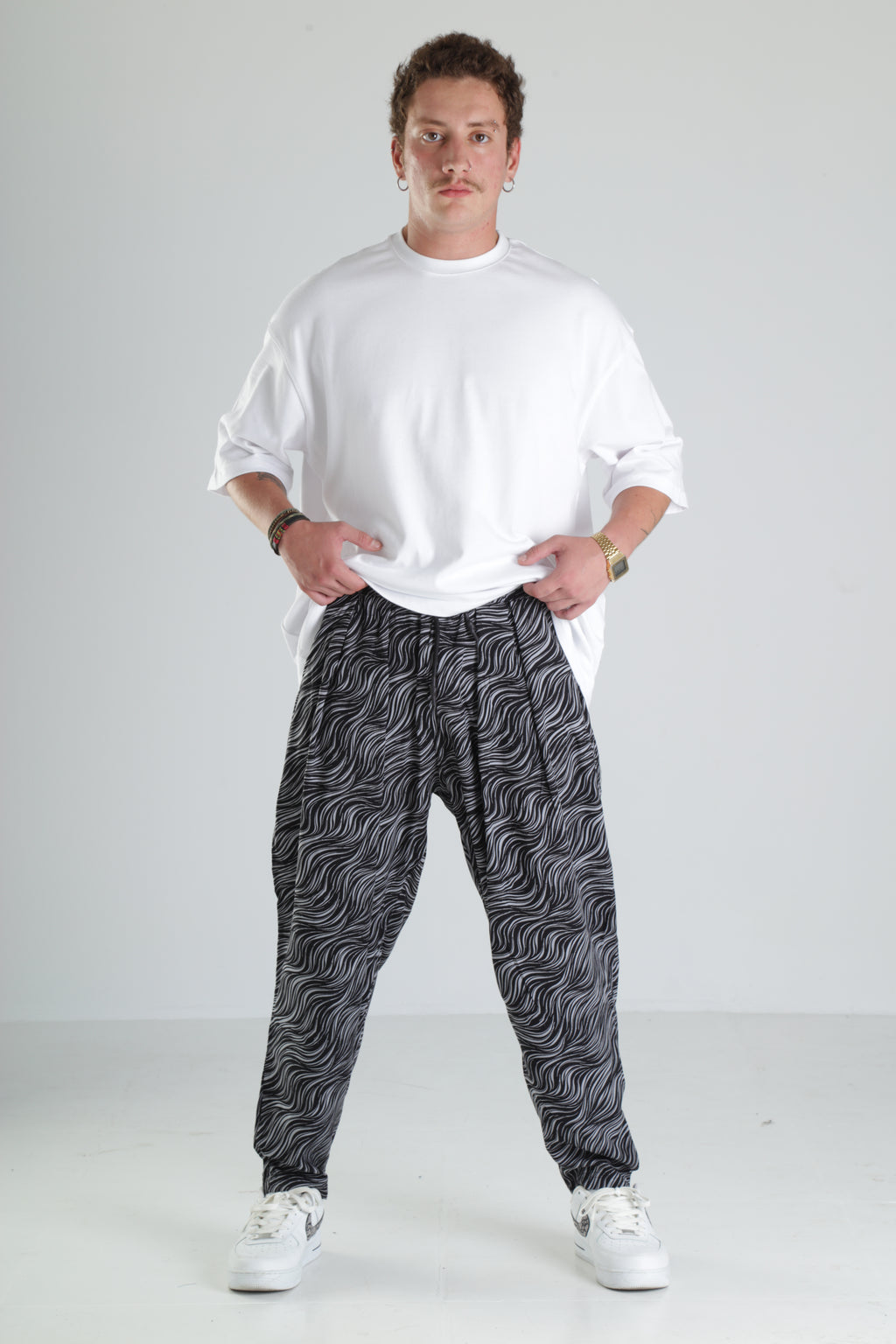 Wave Desen Baggy Pantolon – Siyah