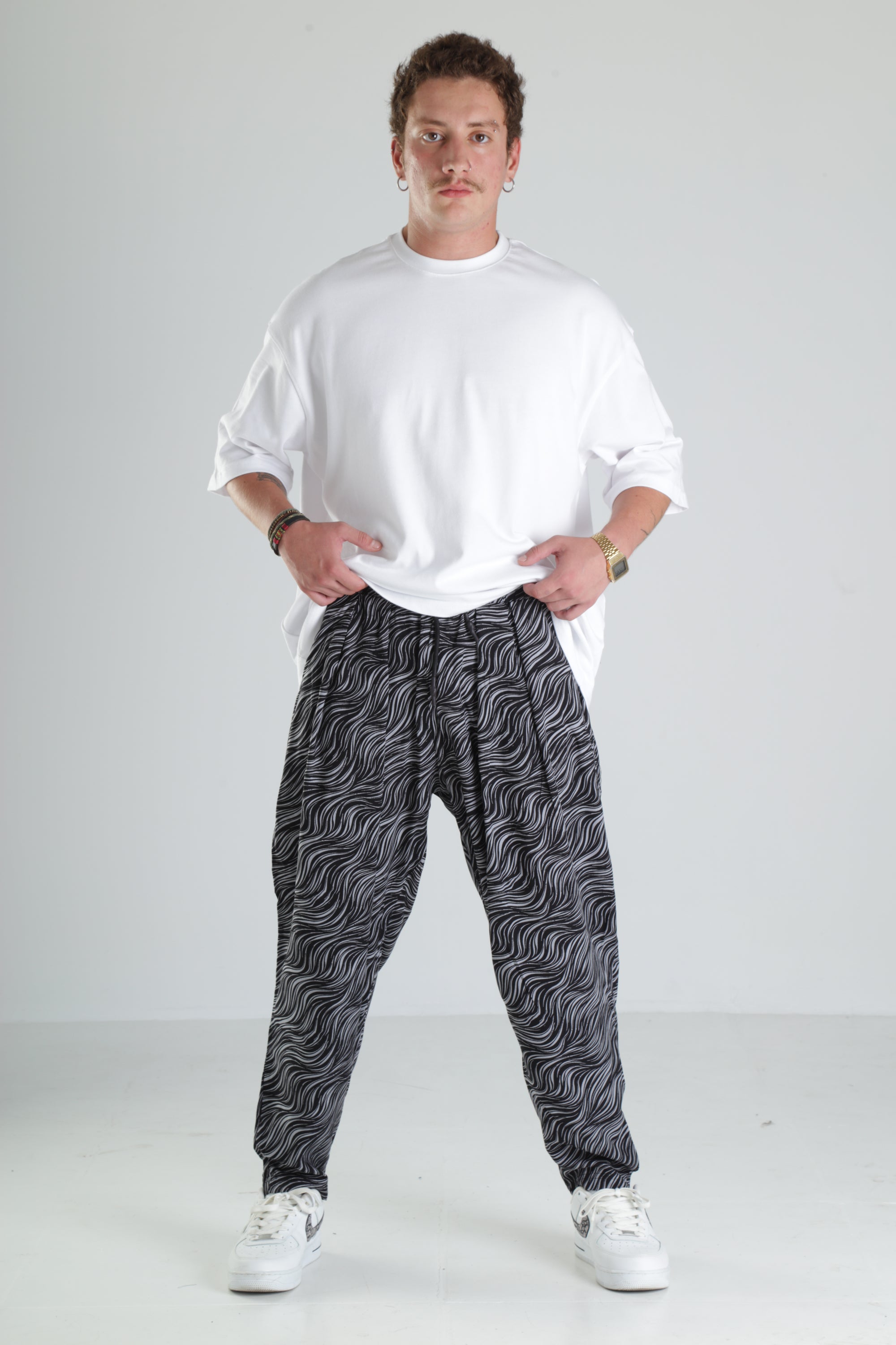 Wave Desen Baggy Pantolon – Siyah