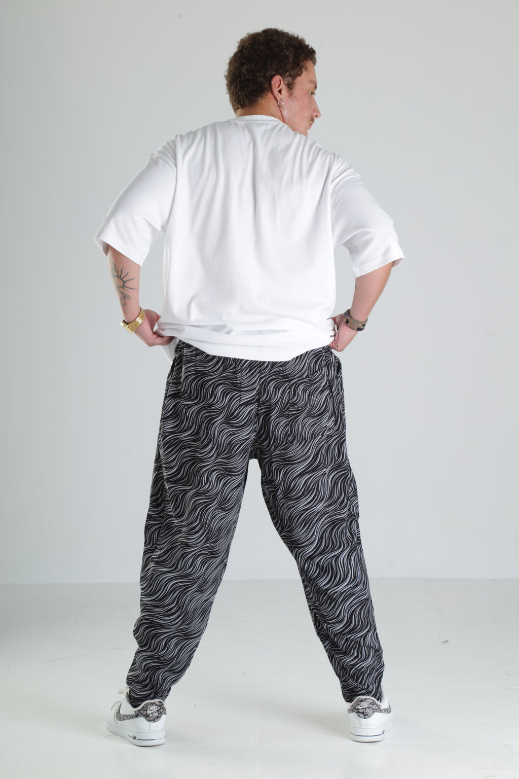Wave Desen Baggy Pantolon – Siyah