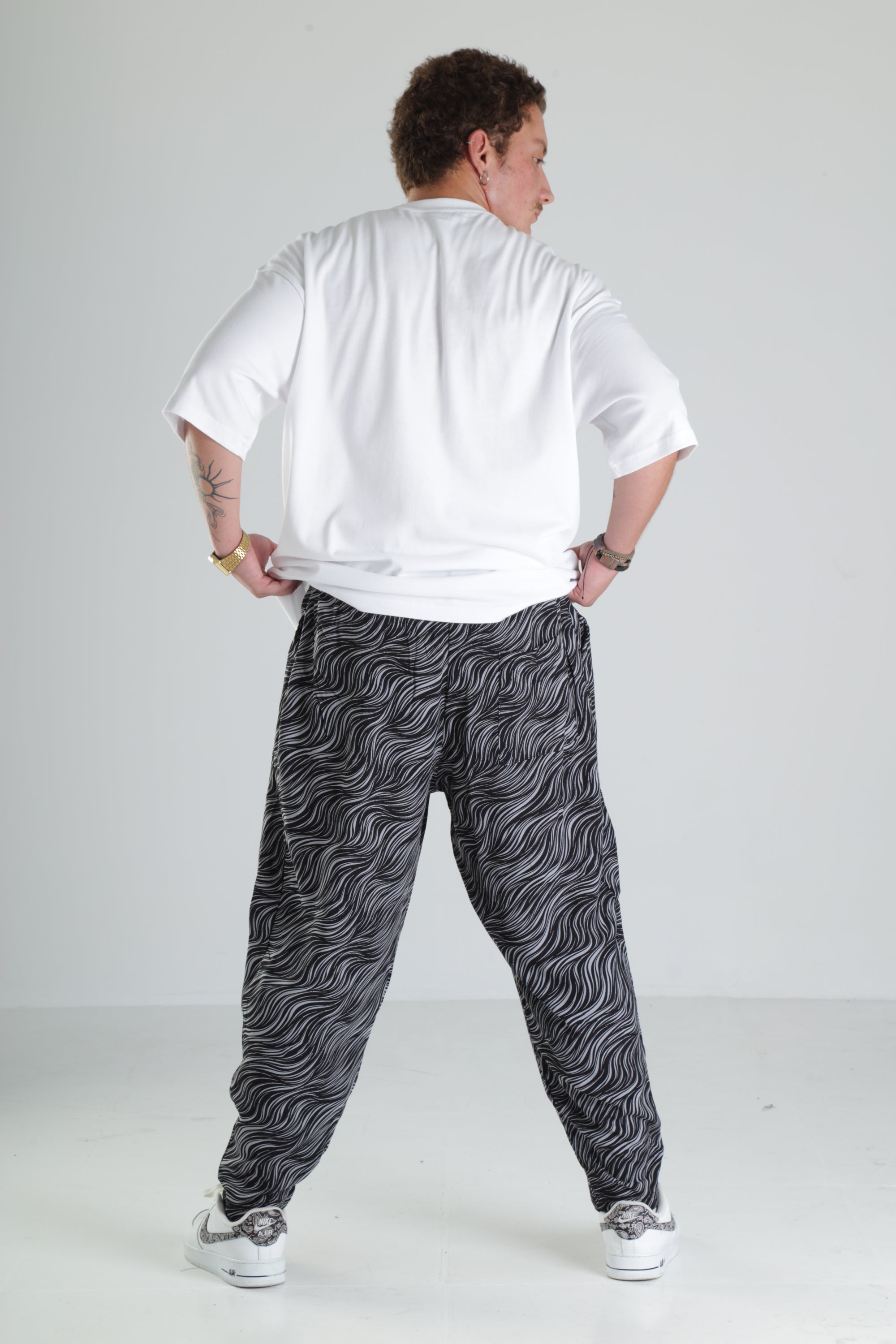 Wave Desen Baggy Pantolon – Siyah