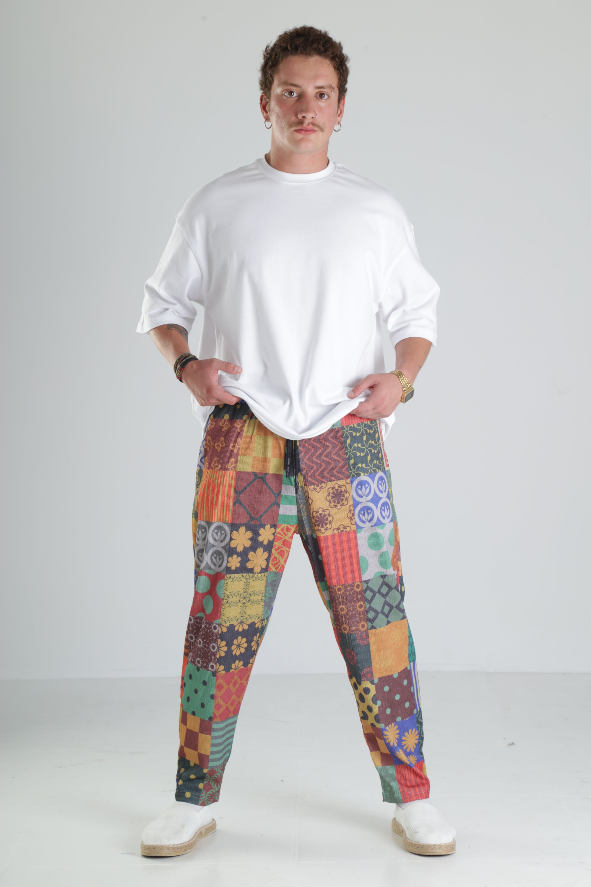Patchwork Desen Baggy Pantolon – Renkli