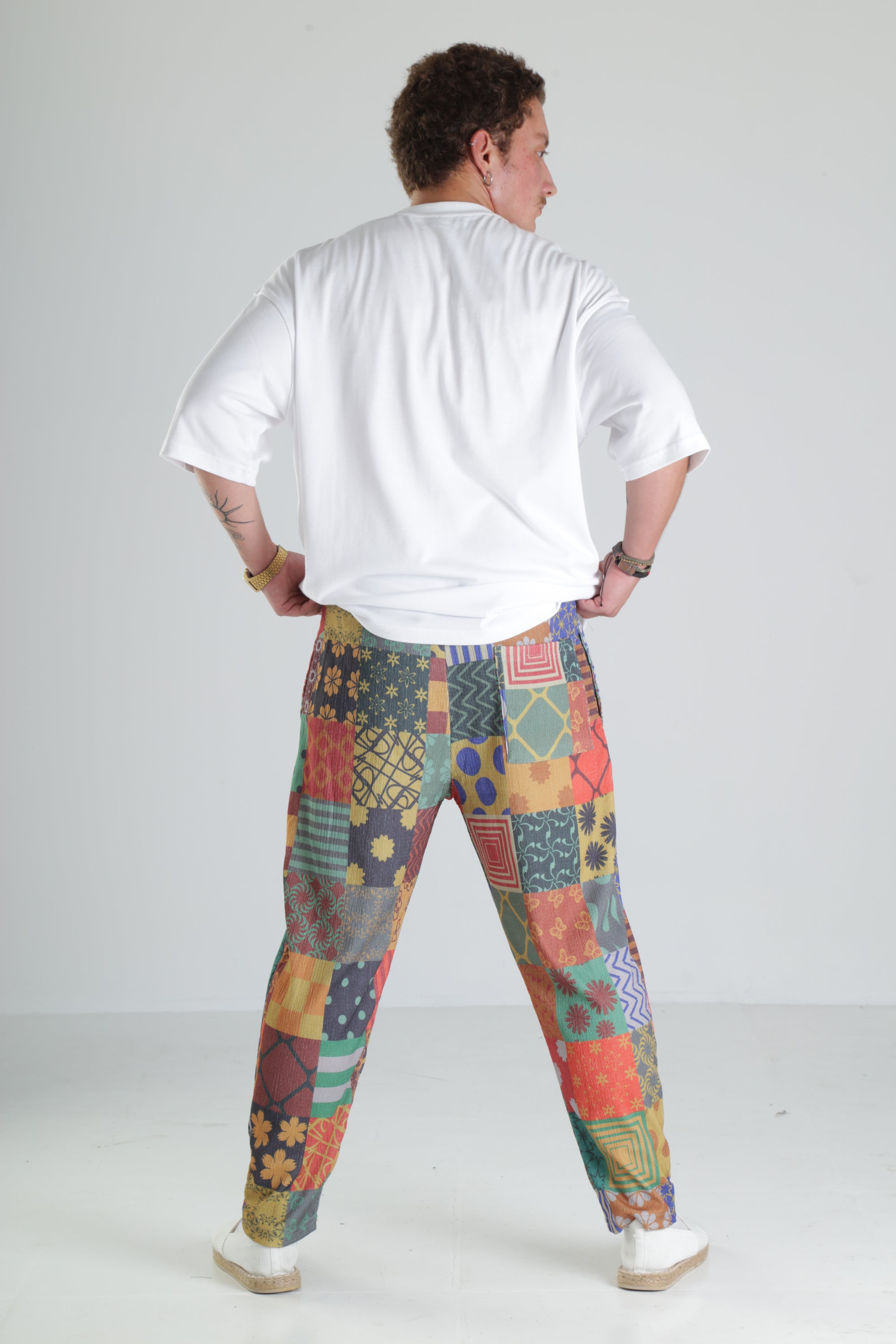 Patchwork Desen Baggy Pantolon – Renkli