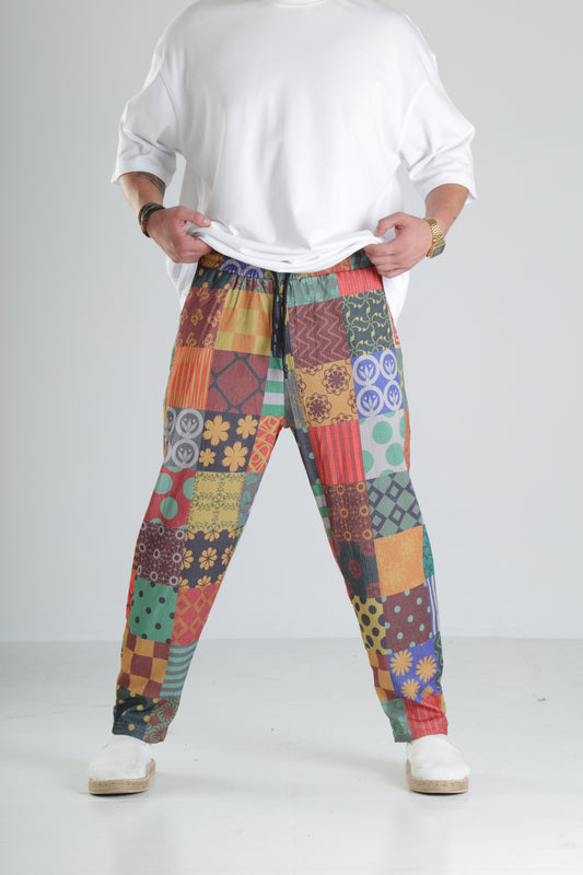 Patchwork Desen Baggy Pantolon – Renkli