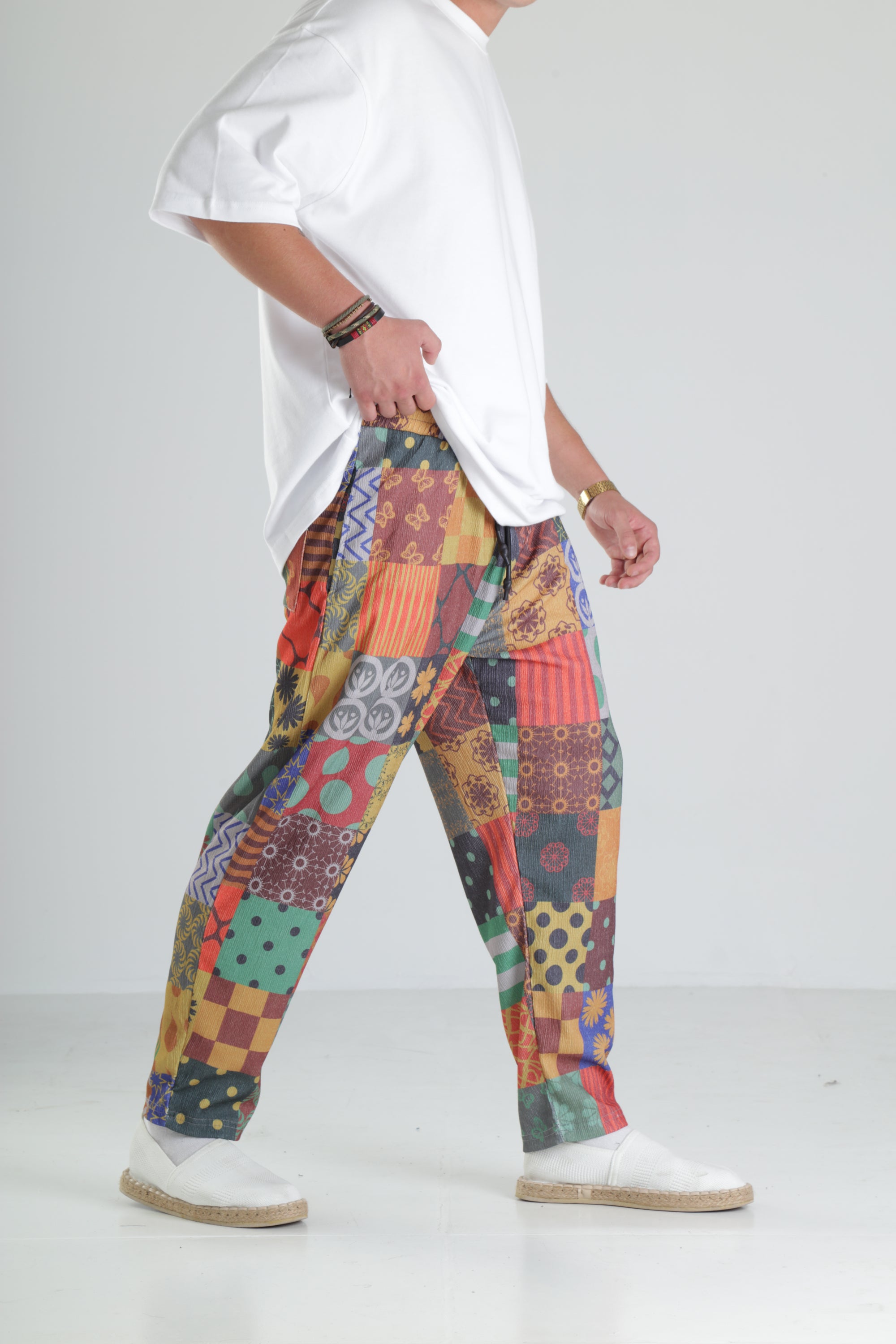 Patchwork Desen Baggy Pantolon – Renkli Ürün ikincil görseli