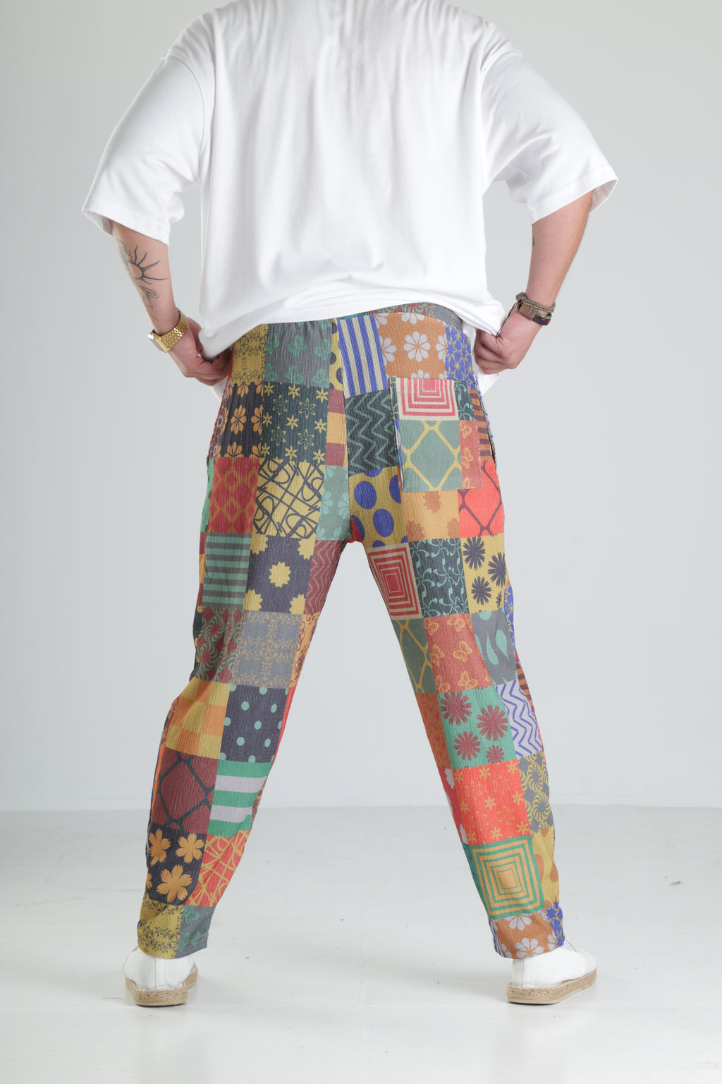 Patchwork Desen Baggy Pantolon – Renkli
